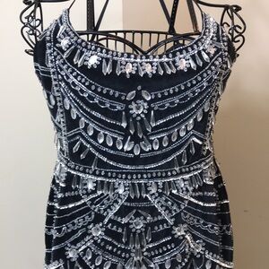 STUNNING! ASOS Design Black Velvet Dress with Clear Sequins & Faux Crystals